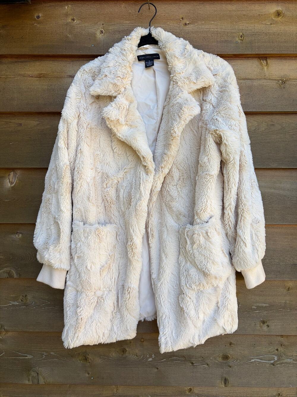 Joan Vass white faux fur long sleeve jacket